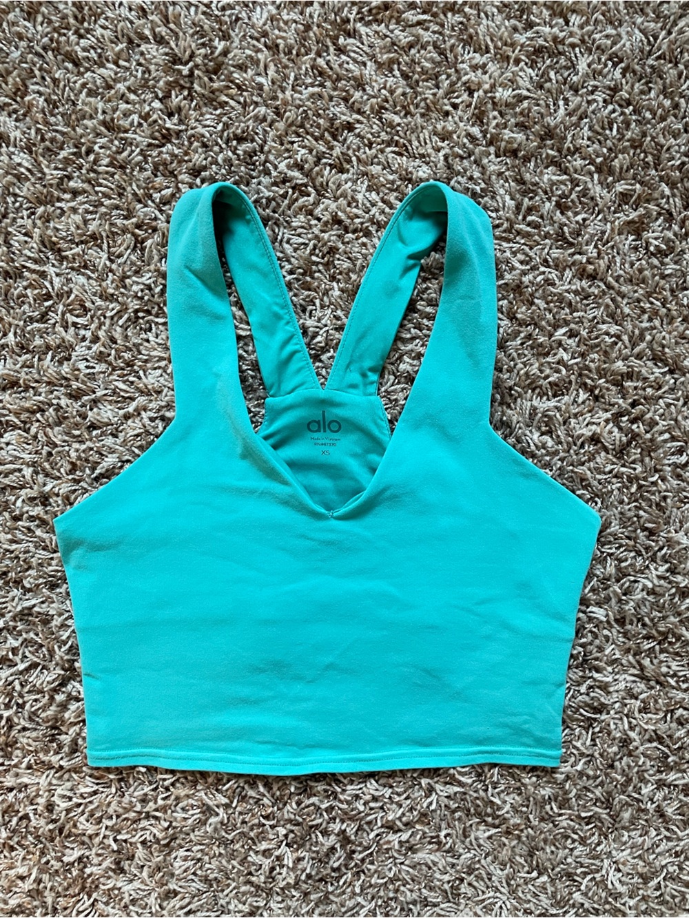 Alo Teal V-Neck Sports Bra Tank Women Size XS Built in Bra Bright Pilates Yoga